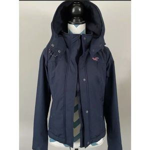 Hollister All-Weather Jacket Small S Navy Blue Pink Hooded